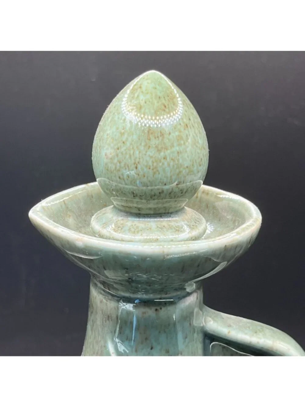 Vintage Jim Beam Green Ceramic Decanter // Asian Floral Design // Cork Stopper